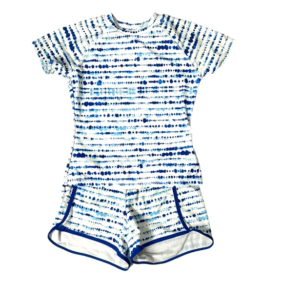 Blue and White Striped Short Sleeve Swim Set - M (7/8) - Picture 1 of 12